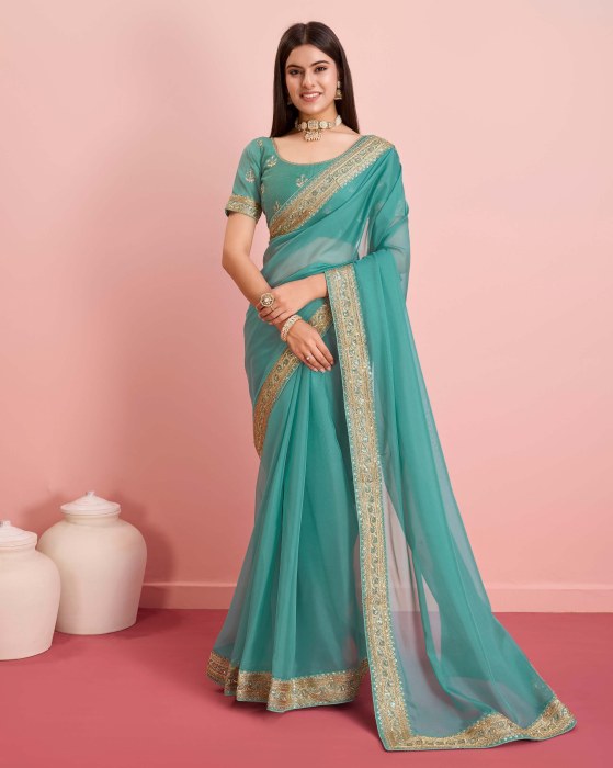 Party Wear Taby Silk Organza Rama Saree  Net Sarees