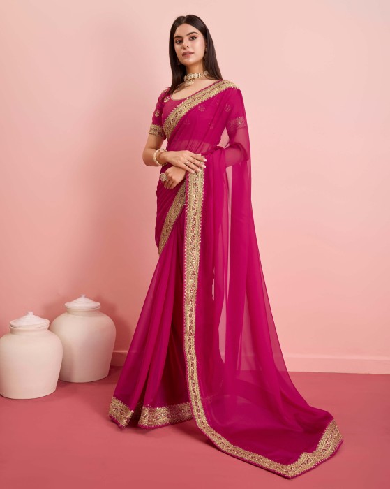 Party Wear Taby Silk Organza Rani Saree  Net Sarees