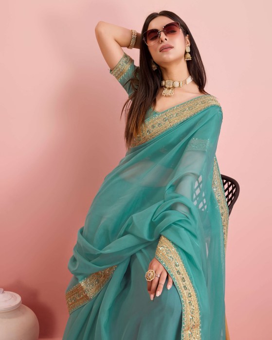 Party Wear Taby Silk Organza Rama Saree  Net Sarees