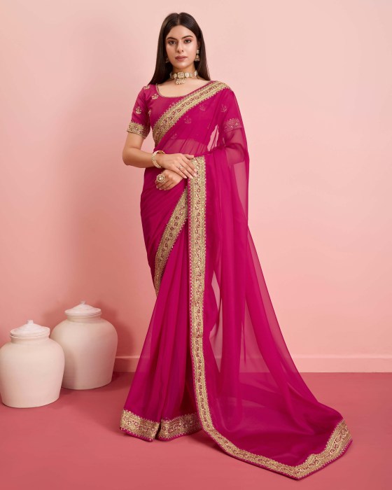 Party Wear Taby Silk Organza Rani Saree  Net Sarees