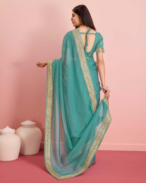 Party Wear Taby Silk Organza Rama Saree  Net Sarees