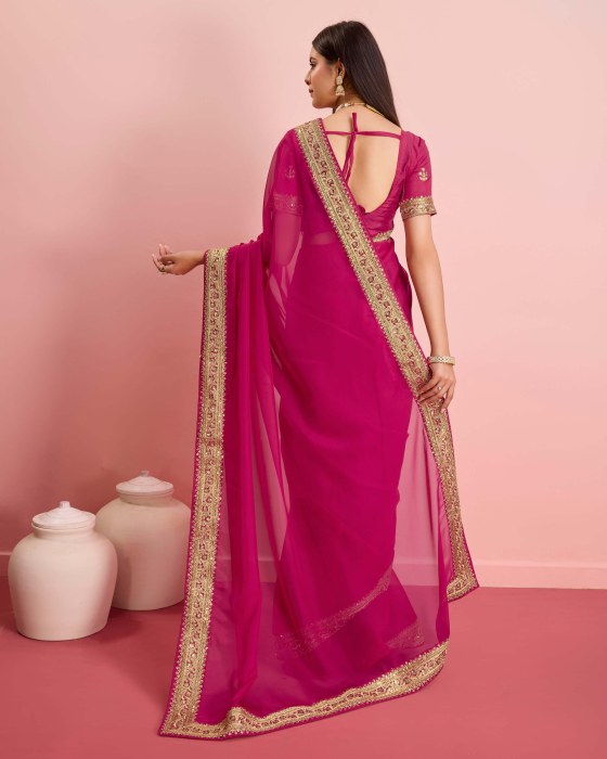 Party Wear Taby Silk Organza Rani Saree  Net Sarees