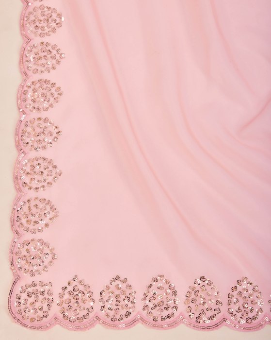 Peach Organza Silk fabric with Copper Sequins work Net Sarees