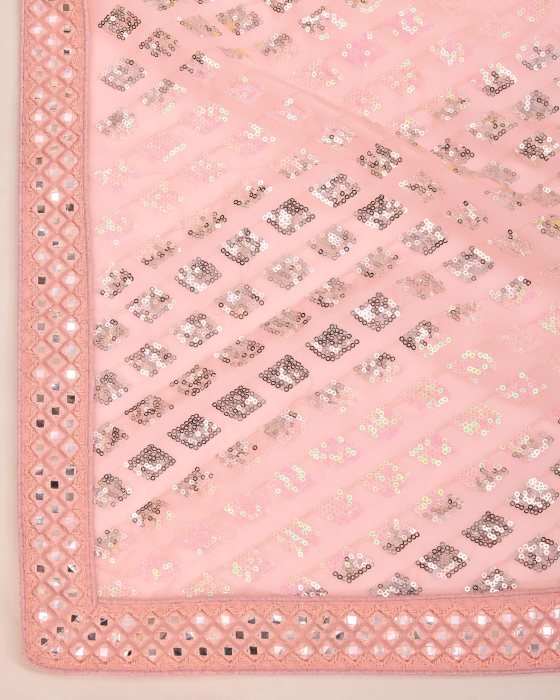 Pink Georgette  fabric with C pallu All Over Sequence Work Net Sarees