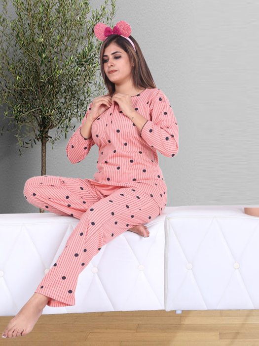 pink hosiery cotton sinkar top with pyjama set night suit hosiery cotton sinkar night suit