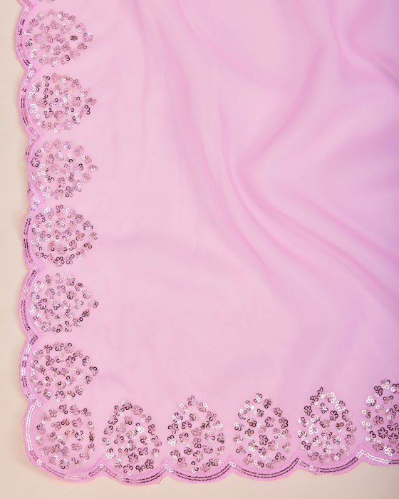 Pink Organza Silk fabric with Copper Sequins work Net Sarees