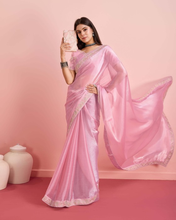 Pink Party Wear Soft Premium Burberry silk Saree