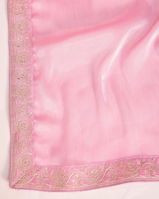 Pink Party Wear Soft Premium Burberry silk Saree Net Sarees