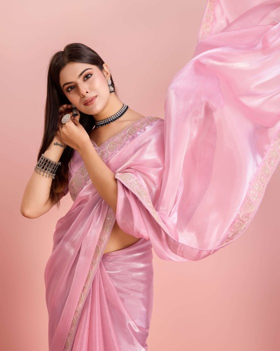 Pink Party Wear Soft Premium Burberry silk Saree Net Sarees