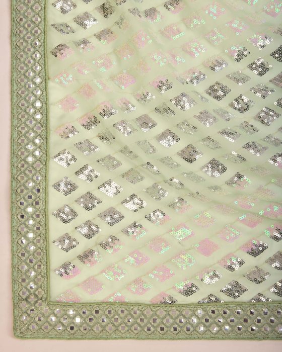 Pista Georgette  fabric with C pallu All Over Sequence Work Net Sarees