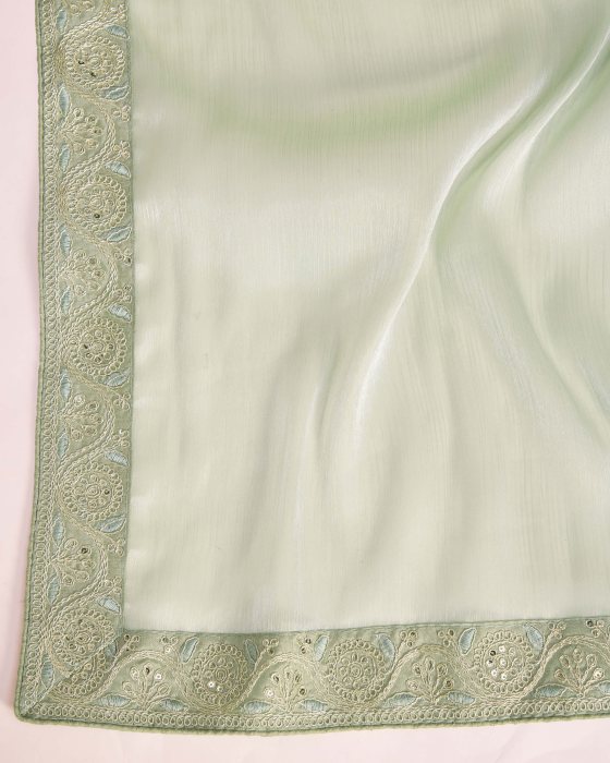 Pista Party Wear Soft Premium Burberry silk Saree Net Sarees