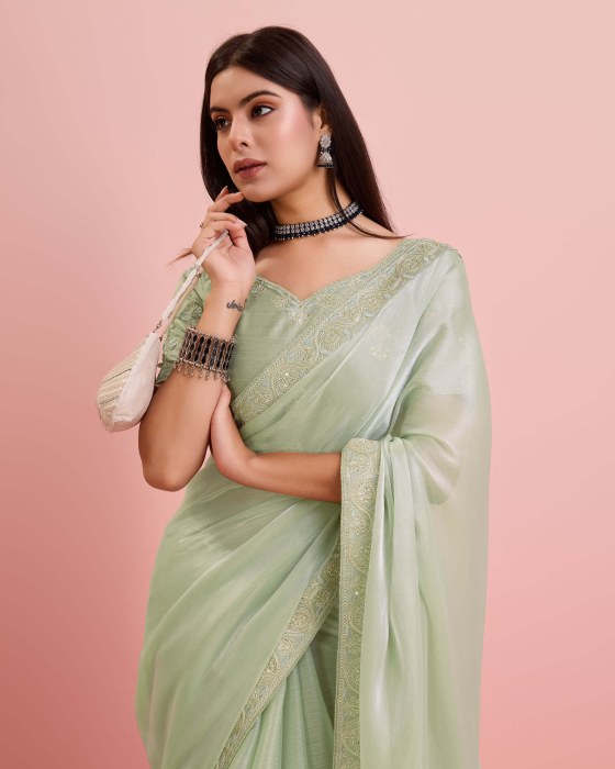 Pista Party Wear Soft Premium Burberry silk Saree Net Sarees