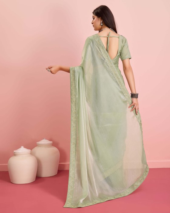 Pista Party Wear Soft Premium Burberry silk Saree Net Sarees