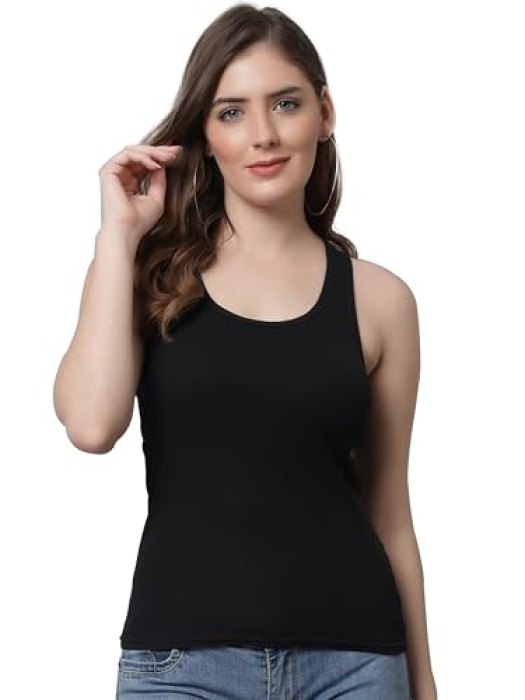 Women comfortable housiey cotton Plain premium Lightweight  Soft Cotton Sandow Camis Tops for Women and  Nightwear Everyday Use  black 