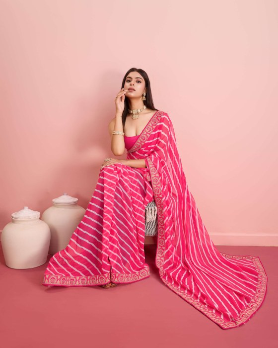 premium Soft Georgette fabric with Embroidered sequins work Saree Pink Net Sarees