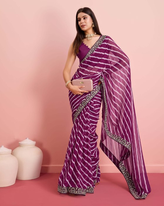 premium Soft Georgette fabric with Embroidered sequins work Saree purple