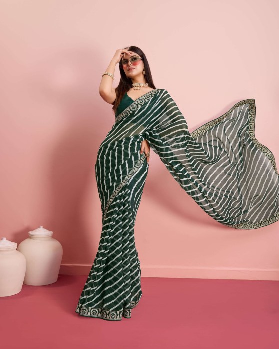 premium Soft Georgette fabric with Embroidered sequins work Saree Green Sarees