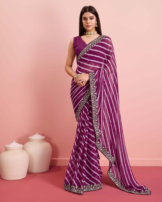 premium Soft Georgette fabric with Embroidered sequins work Saree purple Net Sarees