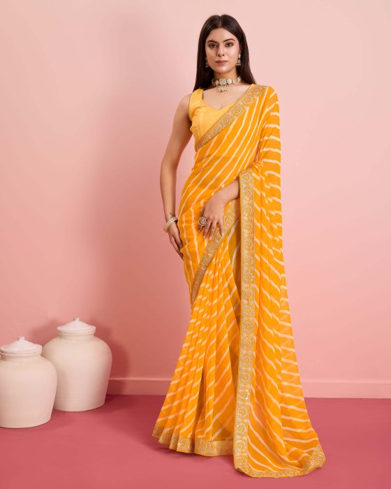 premium Soft Georgette fabric with Embroidered sequins work Saree Yellow Net Sarees