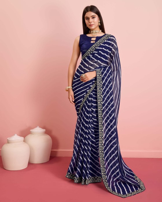 premium Soft Georgette fabric with Embroidered sequins work Saree Blue Net Sarees