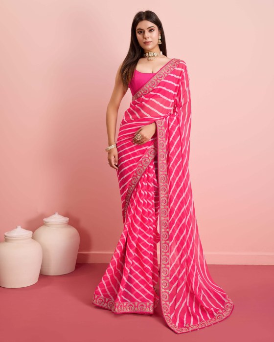 premium Soft Georgette fabric with Embroidered sequins work Saree Pink Net Sarees