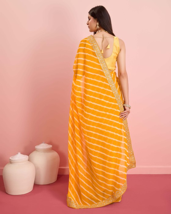 premium Soft Georgette fabric with Embroidered sequins work Saree Yellow Net Sarees