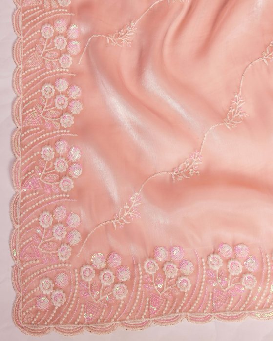 premium Soft Zimmy chu  Silk fabric with C pallu Embroidered work Orange Saree Net Sarees