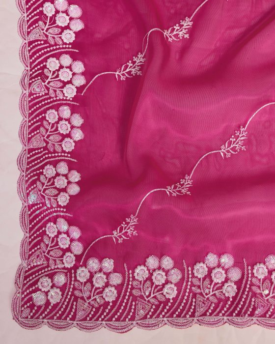 premium Soft Zimmy chu  Silk fabric with C pallu Embroidered work Rani Saree Net Sarees