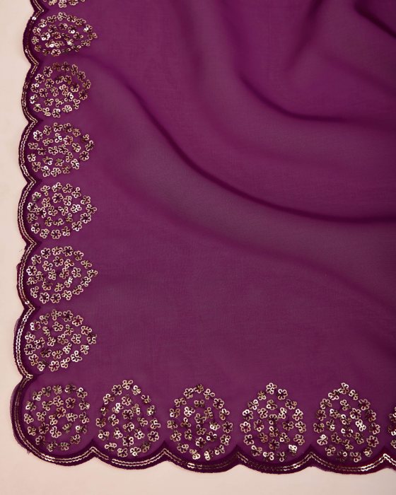 Purple Organza Silk fabric with Copper Sequins work Net Sarees