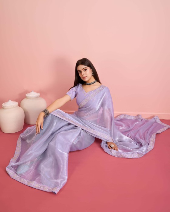 Purple Party Wear Soft Premium Burberry silk Saree Sarees