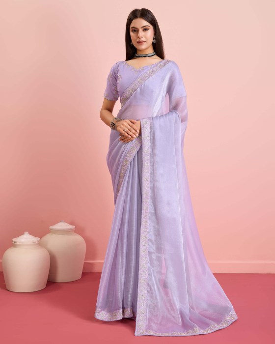 Purple Party Wear Soft Premium Burberry silk Saree Net Sarees