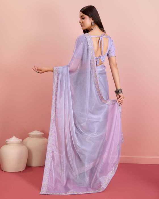 Purple Party Wear Soft Premium Burberry silk Saree Net Sarees