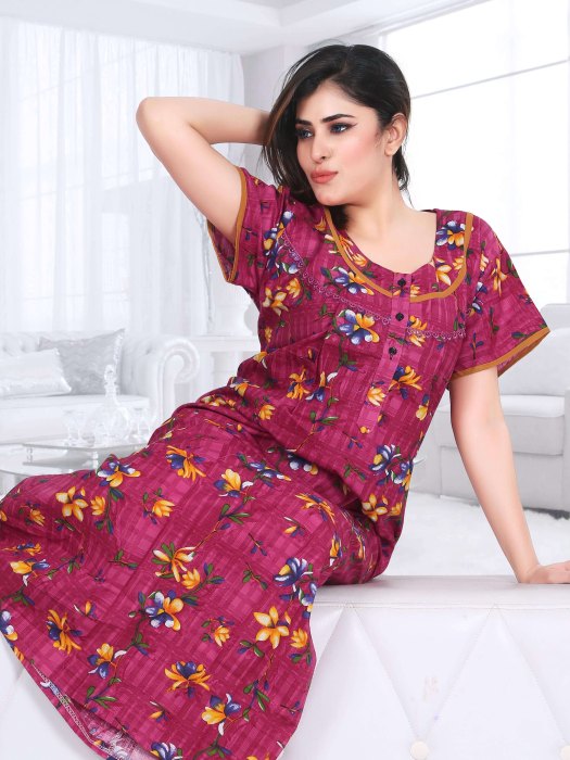 rani cotton night gown with flower design  cotton night gown