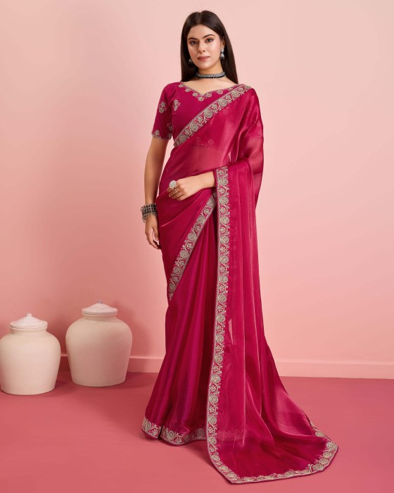 Rani Party Wear Soft Premium Burberry silk Saree Net Sarees