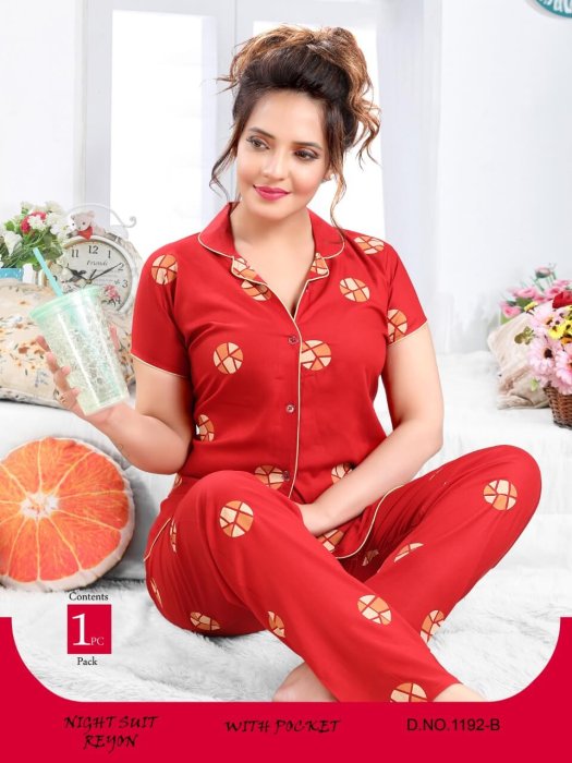 red rayon round design night suit women night suit