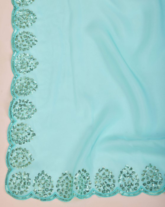 Sky Blue Organza Silk fabric with Copper Sequins work Net Sarees