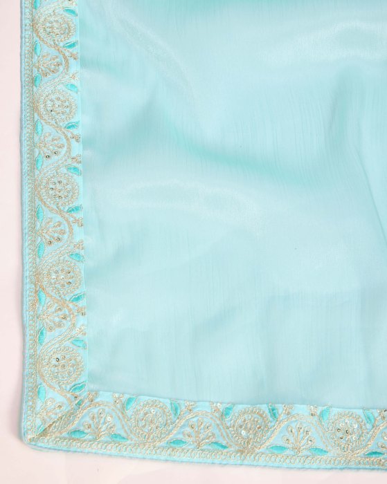 Sky Blue Party Wear Soft Premium Burberry silk Saree Net Sarees