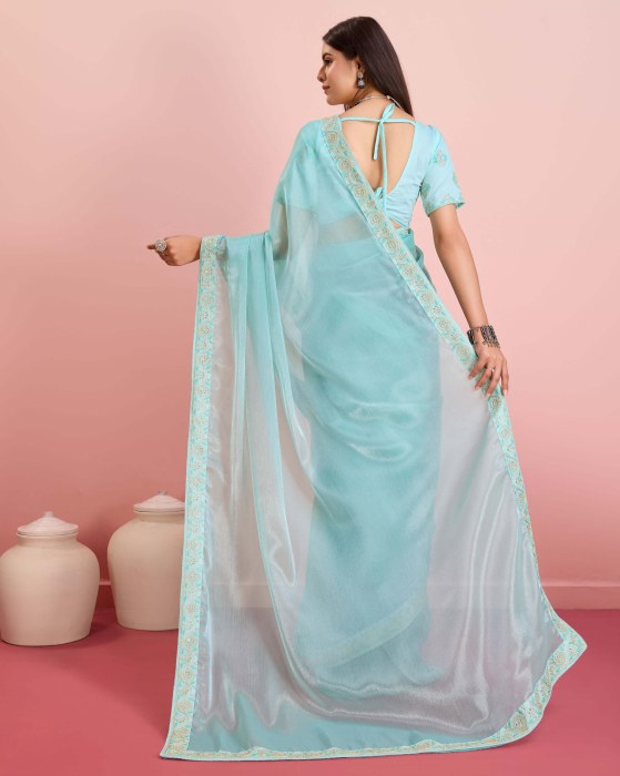 Sky Blue Party Wear Soft Premium Burberry silk Saree Net Sarees