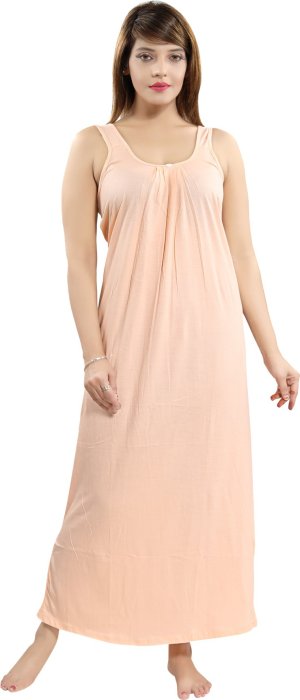 Women comfortable housiey cotton Plain premium solid Soft and Lightweight Full Length Sleeveless Nightwear for everyday use peach