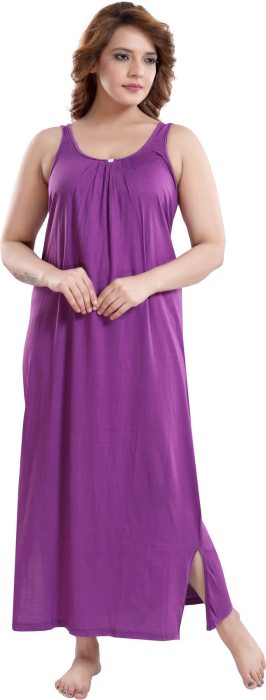 Women comfortable housiey cotton Plain premium solid Soft and Lightweight Full Length Sleeveless Nightwear for everyday use purple