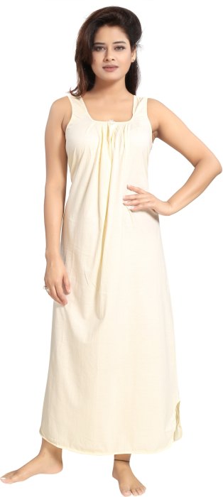 Women comfortable housiey cotton Plain premium solid Soft and Lightweight Full Length Sleeveless Nightwear for everyday use lyellow