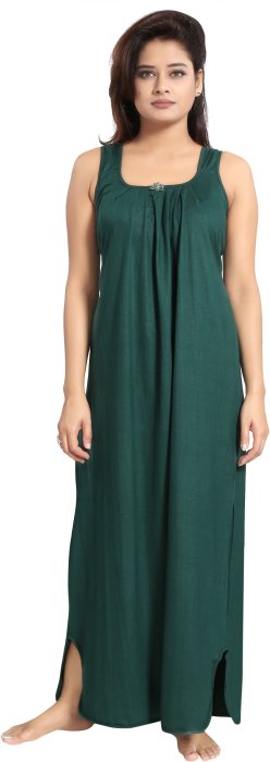 Women comfortable housiey cotton Plain premium solid Soft and Lightweight Full Length Sleeveless Nightwear for everyday use bottalgreen