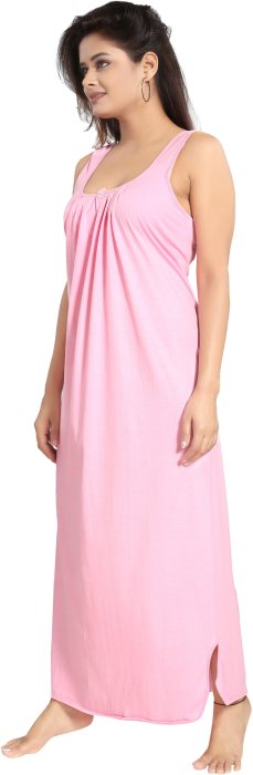 Women comfortable housiey cotton Plain premium solid Soft and Lightweight Full Length Sleeveless Nightwear for everyday use lpink