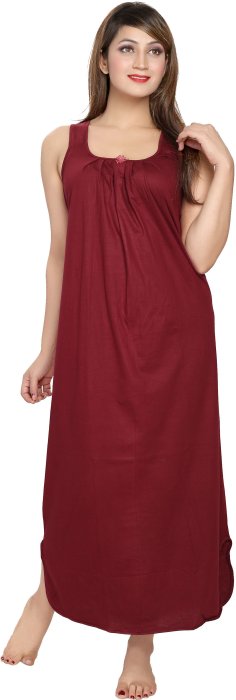 Women comfortable housiey cotton Plain premium solid Soft and Lightweight Full Length Sleeveless Nightwear for everyday use maroon