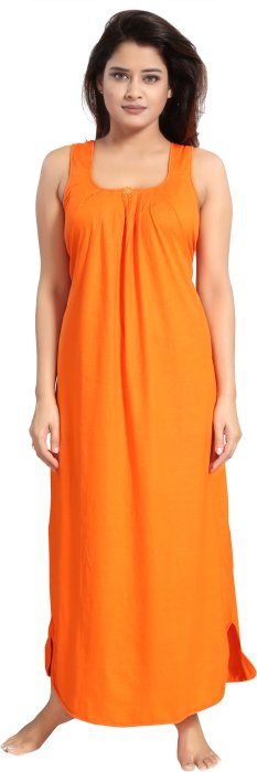 Women comfortable housiey cotton Plain premium solid Soft and Lightweight Full Length Sleeveless Nightwear for everyday use orange