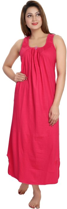 Women comfortable housiey cotton Plain premium solid Soft and Lightweight Full Length Sleeveless Nightwear for everyday use rani