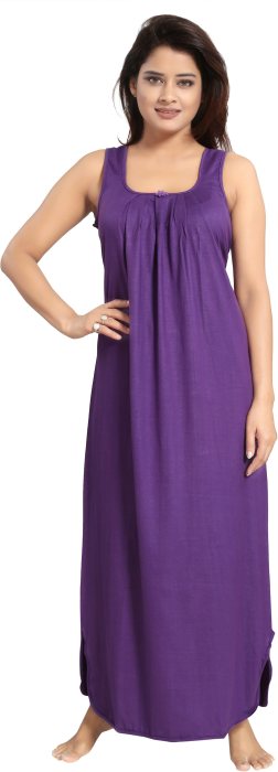 Women comfortable housiey cotton Plain premium solid Soft and Lightweight Full Length Sleeveless Nightwear for everyday use dpurple 