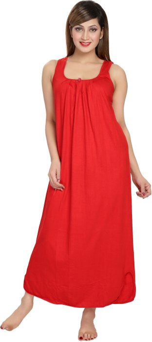 Women comfortable housiey cotton Plain premium solid Soft and Lightweight Full Length Sleeveless Nightwear for everyday use red 