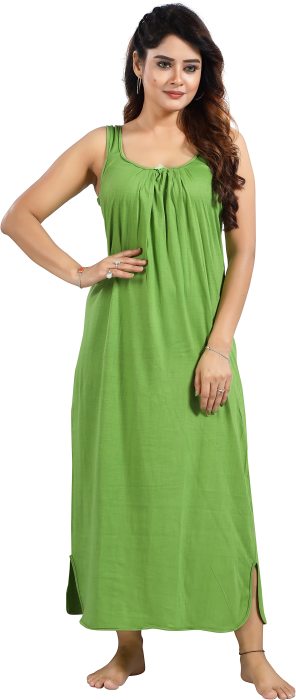 Women comfortable housiey cotton Plain premium solid Soft and Lightweight Full Length Sleeveless Nightwear for everyday use green COTTON NIGHT SLIP