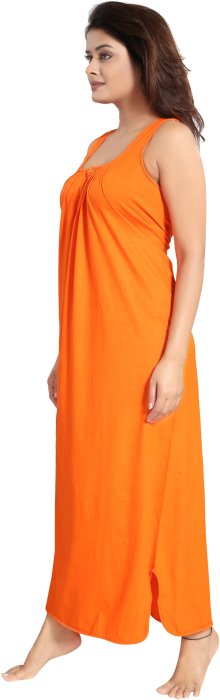 Women comfortable housiey cotton Plain premium solid Soft and Lightweight Full Length Sleeveless Nightwear for everyday use orange COTTON NIGHT SLIP